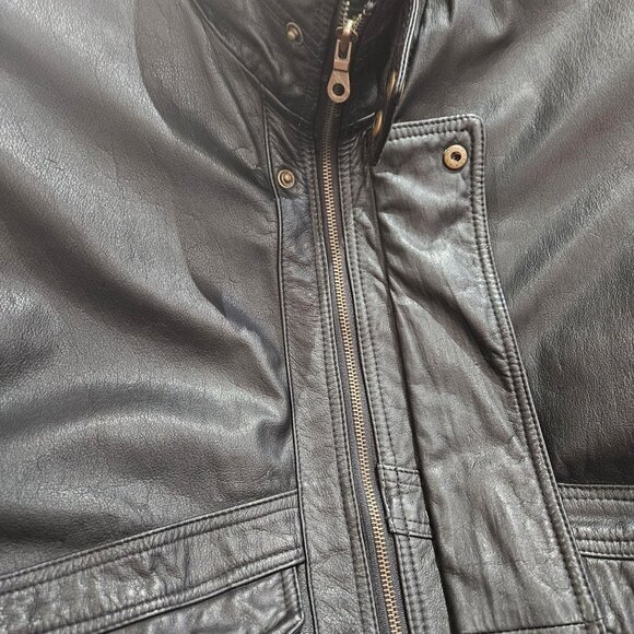 Urban Equipment Vintage Black Leather Jacket With Stand-Up Collar full zipper & - Picture 9 of 13